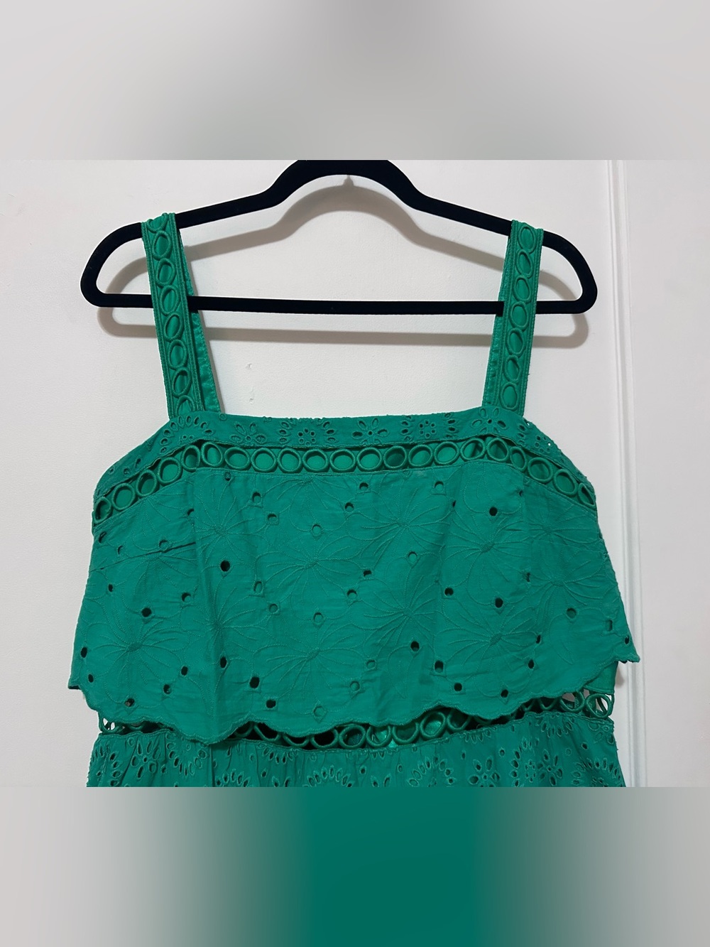 ASOS green cotton floral eyelet maxi sundress e/ cutouts - size 14 - Picture 5 of 12